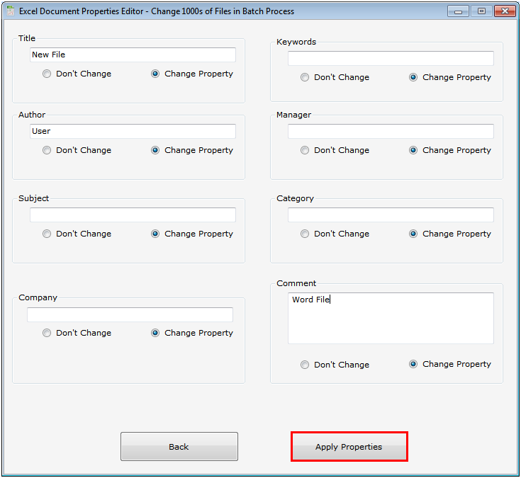 Excel Document Properties Editor