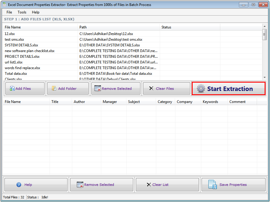 Excel Document Properties Extractor