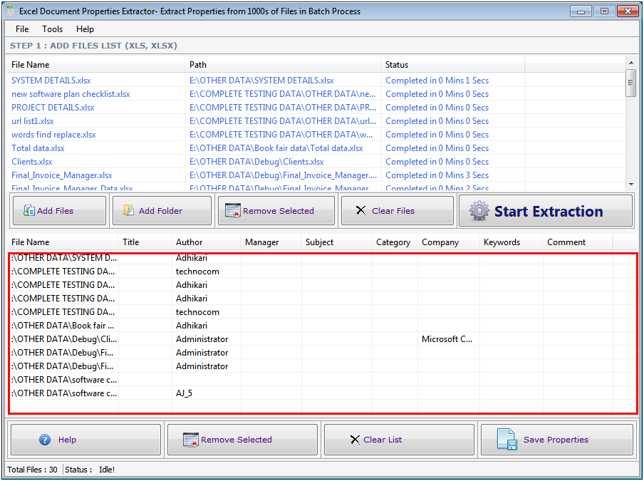 Excel Document Properties Extractor