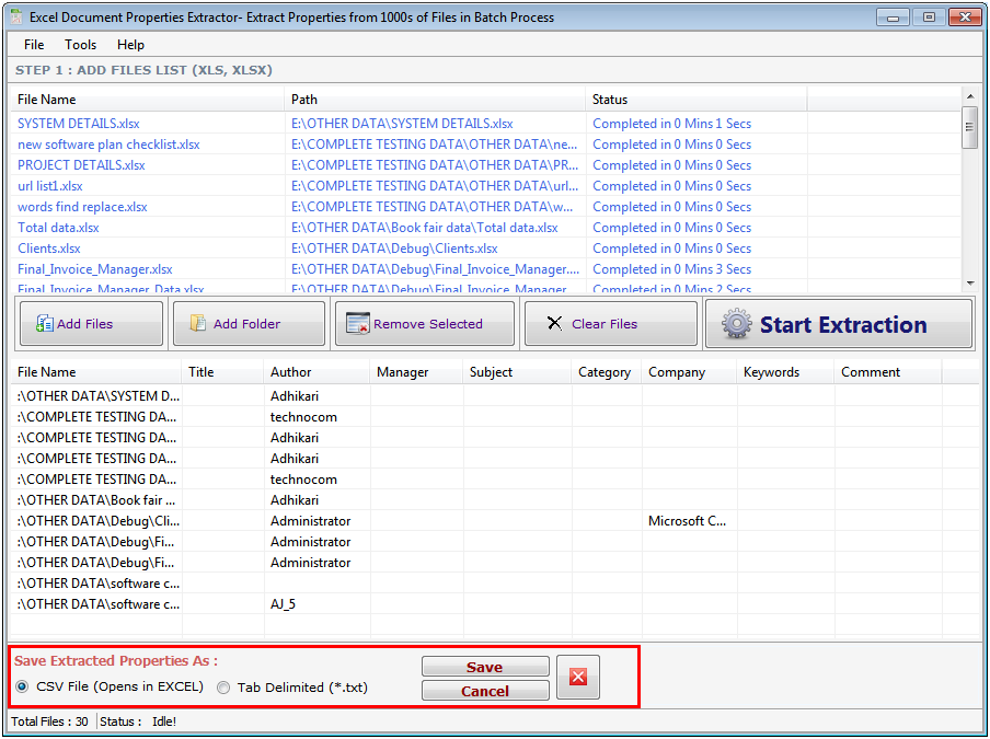 Excel Document Properties Extractor