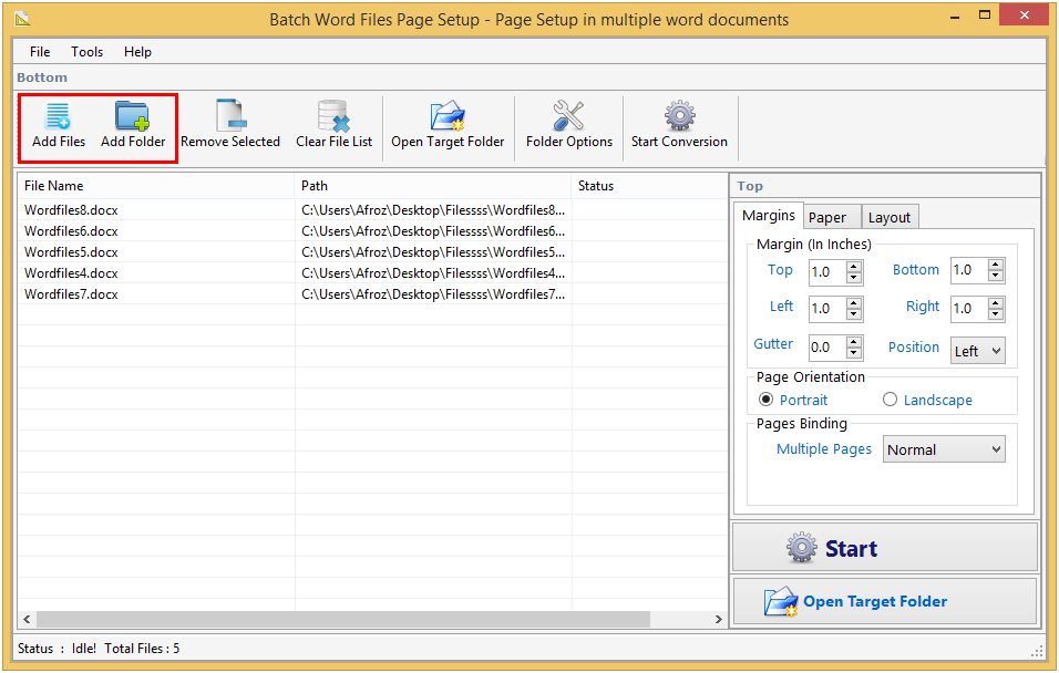 Batch Word Files Page Setup