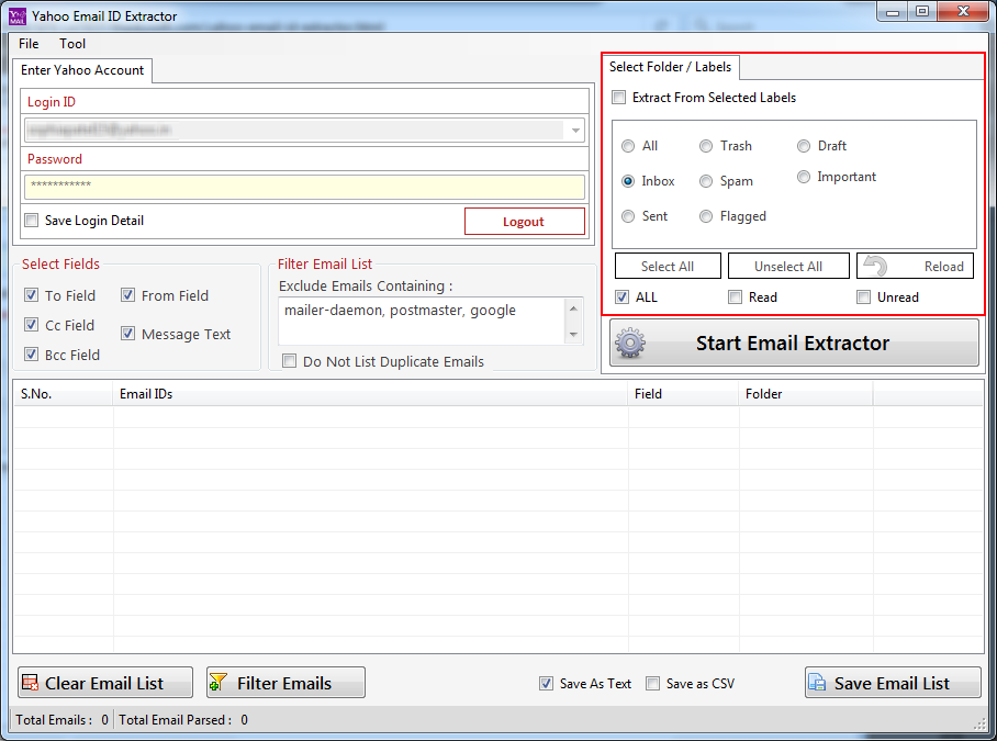 Yahoo Email ID Extractor