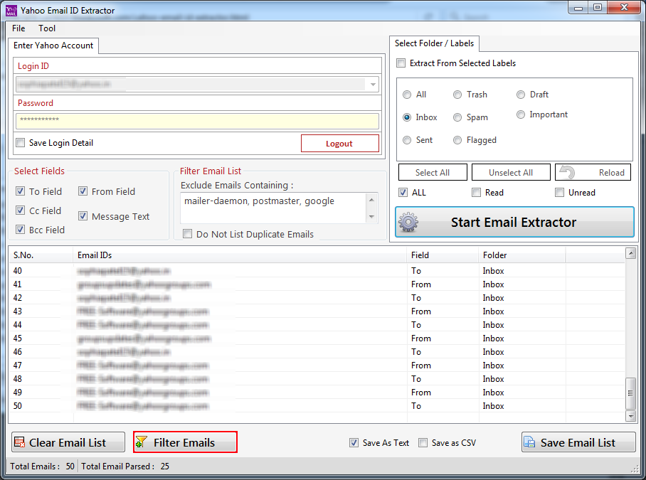 Yahoo Email ID Extractor